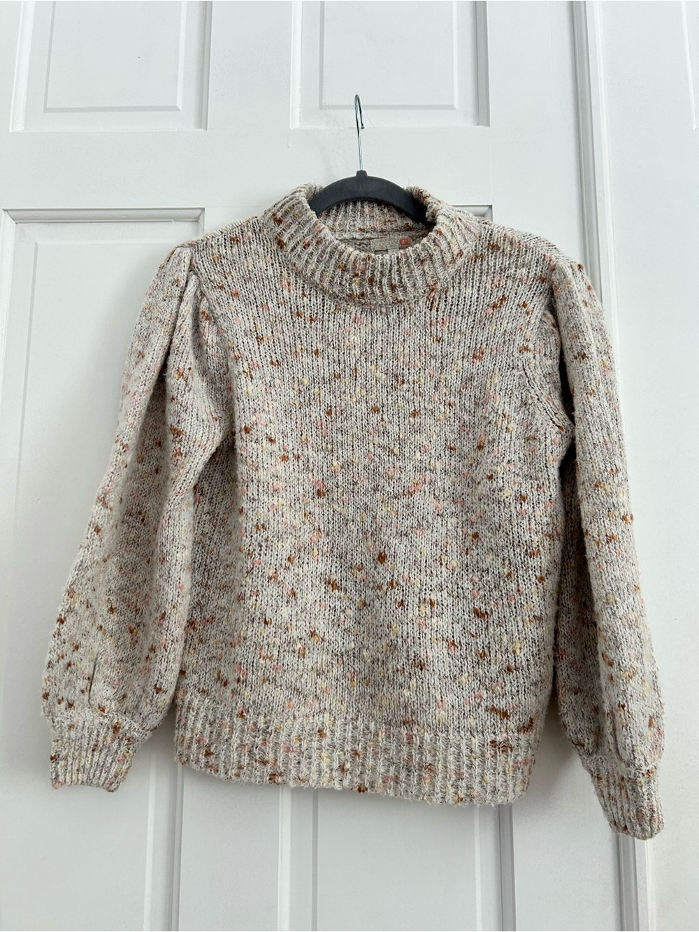 Cozy Speckled Cream Funnel-Neck Sweater